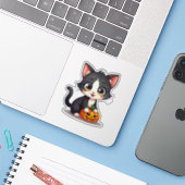 Spooky Niedlich B&W Kitten - Halloween Sticker (Laptop mit iPhone)