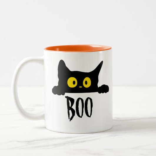 Spooky Niedlich Black Cat Boo Halloween Kaffee Tas Zweifarbige Tasse (Links)