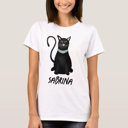 Spooky Niedlich Black Cat Halloween T-Shirt (Vorderseite)