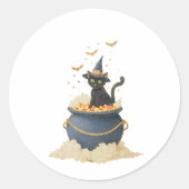 Spooky Niedlich Black Cat in Cauldron. Halloween Runder Aufkleber (Vorderseite)