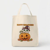 Spooky Niedlich Chibi Cat and Pumpkin Halloween Tragetasche (Vorne)