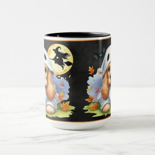 Spooky Niedlich Cocker Spaniel Ghost Dog Halloween Tasse (Zentrum)