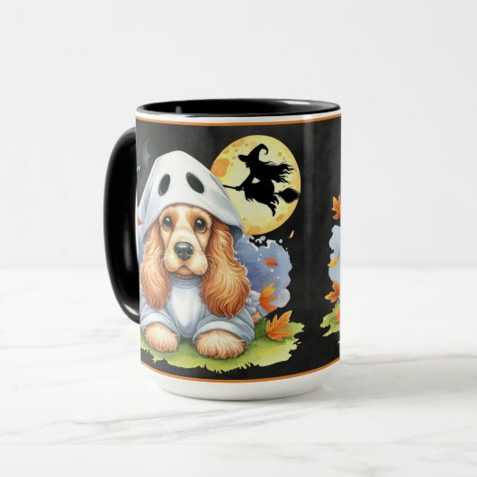Spooky Niedlich Cocker Spaniel Ghost Dog Halloween Tasse (Vorderseite Links)
