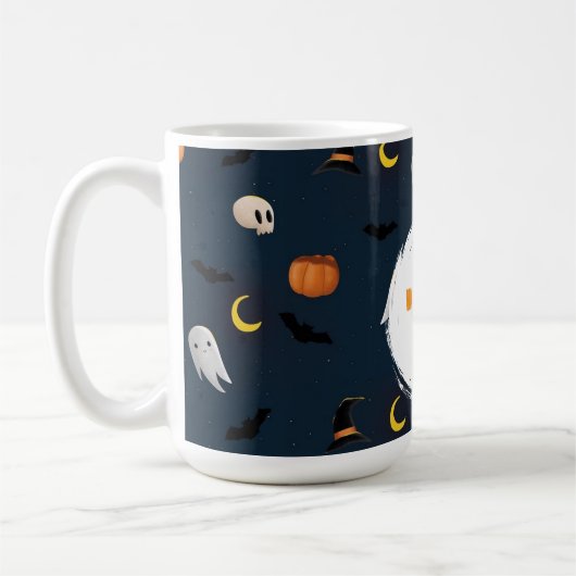 Spooky Niedlich Dark Blue Happy Halloween Ghost Kaffeetasse (Links)