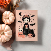 Spooky Niedlich Frida Kahlo Retro Pink Halloween Postkarte