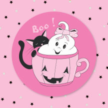 Spooky Niedlich Ghost Black Cat Pink Halloween Sti