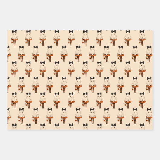 Spooky Niedlich Ghost Burnt Orange & Black Hallowe Geschenkpapier Set (Vorderseite 2)