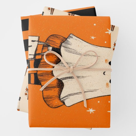 Spooky Niedlich Ghost Burnt Orange & Black Hallowe Geschenkpapier Set (Beispiel)