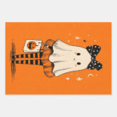 Spooky Niedlich Ghost Burnt Orange & Black Hallowe Geschenkpapier Set (Vorderseite)