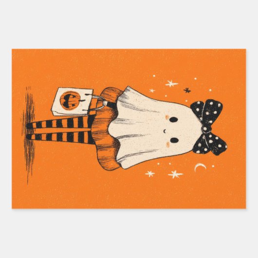 Spooky Niedlich Ghost Burnt Orange & Black Hallowe Geschenkpapier Set (Vorderseite)