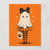 Spooky Niedlich Ghost Burnt Orange Whimsical Hallo Postkarte (Vorderseite)