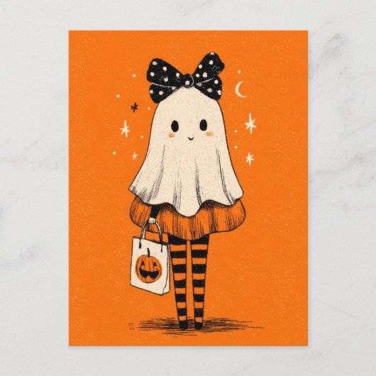 Spooky Niedlich Ghost Burnt Orange Whimsical Hallo Postkarte (Vorderseite)