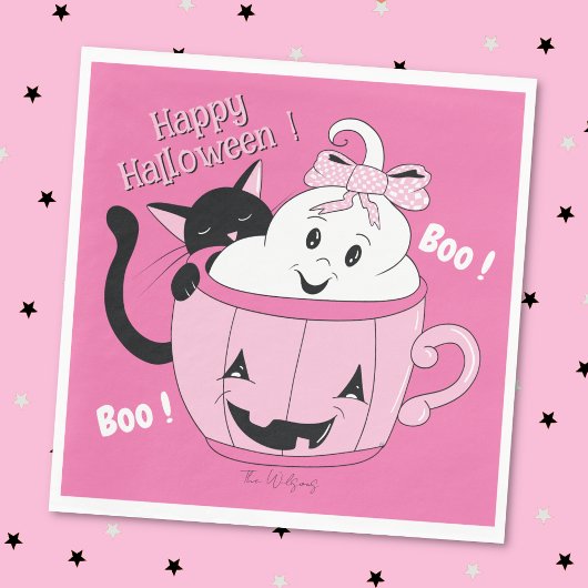 Spooky Niedlich Ghost Cat Pink Halloween Papier Na Serviette