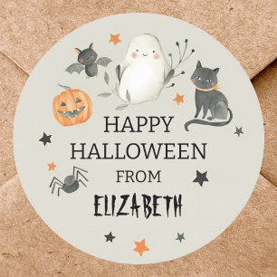 Spooky Niedlich Ghost Cat Pumpkin Halloween Runder Aufkleber