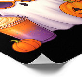 Spooky Niedlich Ghost Drink Pumpkin Iced Kaffeehau Poster (Ecke)