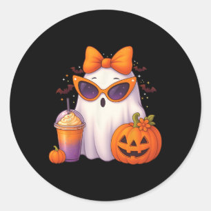 Spooky Niedlich Ghost Drink Pumpkin Iced Kaffeehau Runder Aufkleber