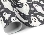 Spooky Niedlich Ghost Halloween Schwarz-weiß Geschenkpapier (Rolleneckpunkt)