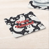 Spooky Niedlich Ghost Halloween Schwarz-weiß Rechteckiger Pappuntersetzer (angewinkelt)