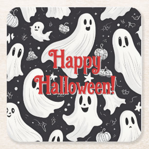 Spooky Niedlich Ghost Halloween Schwarz-weiß Rechteckiger Pappuntersetzer