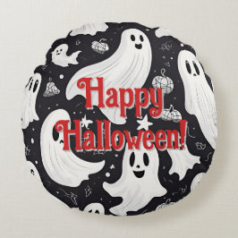 Spooky Niedlich Ghost Halloween Schwarz-weiß Rundes Kissen