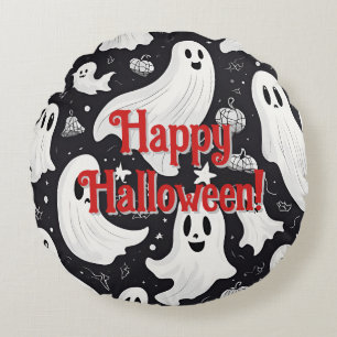 Spooky Niedlich Ghost Halloween Schwarz-weiß Rundes Kissen