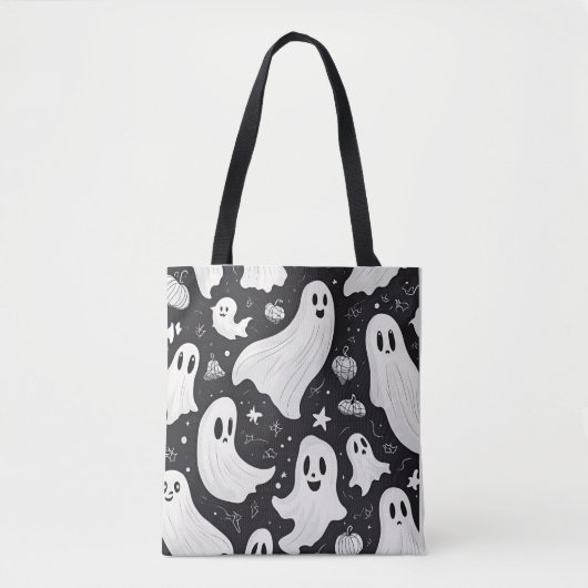 Spooky Niedlich Ghost Halloween Schwarz-weiß Tasche (Vorderseite)
