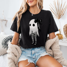 Spooky Niedlich Ghost in gestreiften Leggings Hall T-Shirt