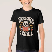 Spooky Niedlich Ghost Reading Book Tri-Blend Shirt (Vorderseite)