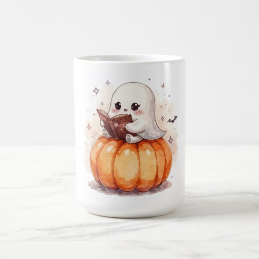 Spooky Niedlich Ghost Reading - Cosy Halloween Pum Kaffeetasse (Mittel)