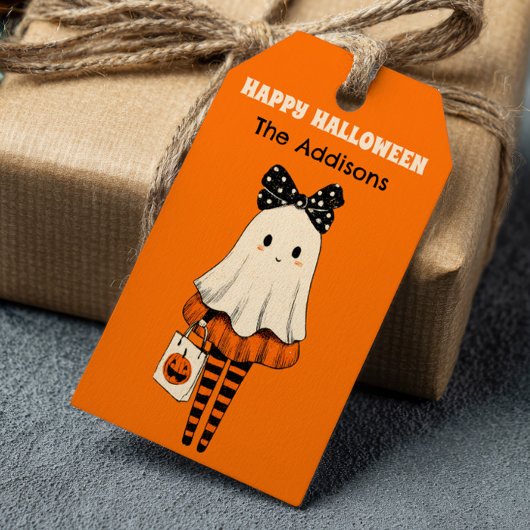 Spooky Niedlich Ghost Trick oder Treat Happy Hallo Geschenkanhänger