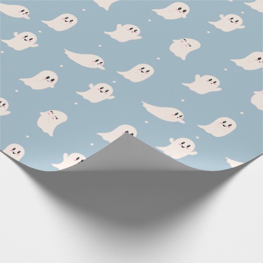 Spooky Niedlich Ghosts Blue Halloween Geschenkpapier (Ecke)