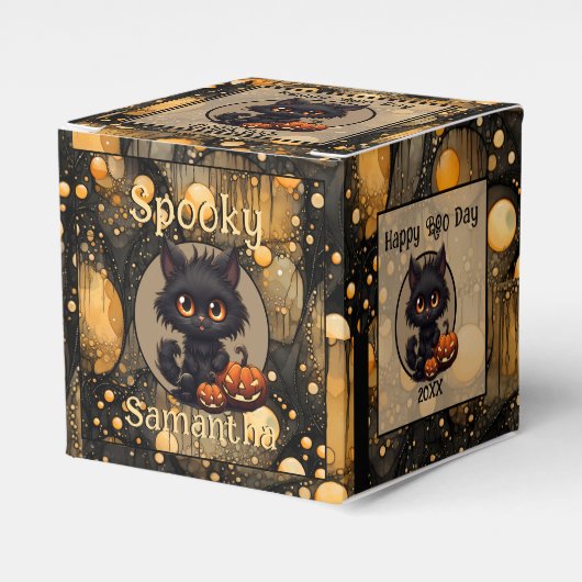 Spooky Niedlich Halloween Cat Personalisiert Geschenkschachtel (Vorderseite)