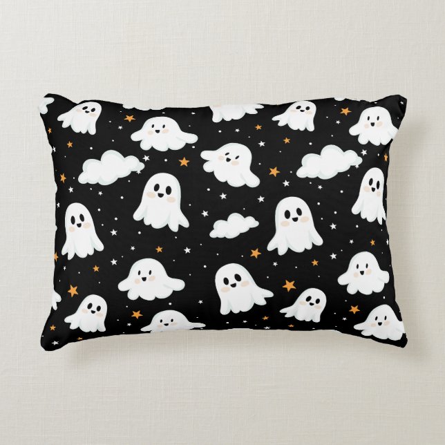 Spooky Niedlich Halloween Ghost Cloudy Star Sky Dekokissen (Vorderseite)