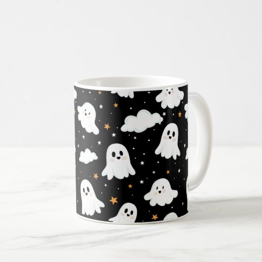 Spooky Niedlich Halloween Ghost Cloudy Star Sky Kaffeetasse (VorderseiteRechts)