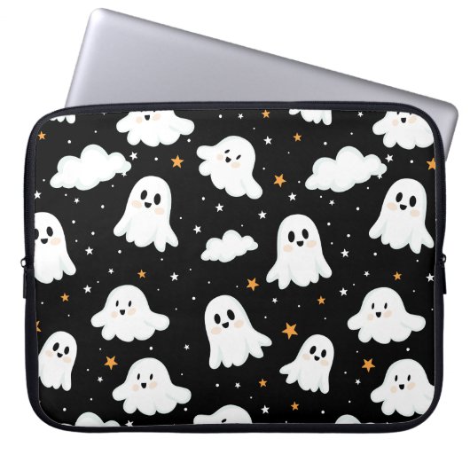 Spooky Niedlich Halloween Ghost Cloudy Star Sky Laptopschutzhülle (Vorderseite)