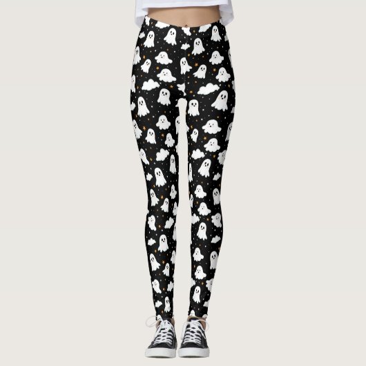 Spooky Niedlich Halloween Ghost Cloudy Star Sky Leggings (Vorderseite)