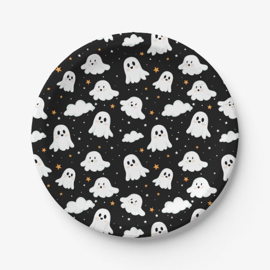 Spooky Niedlich Halloween Ghost Cloudy Star Sky Pappteller (Vorderseite)