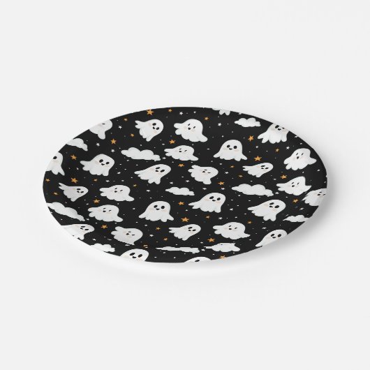 Spooky Niedlich Halloween Ghost Cloudy Star Sky Pappteller (Schrägansicht)