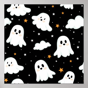 Spooky Niedlich Halloween Ghost Cloudy Star Sky Poster