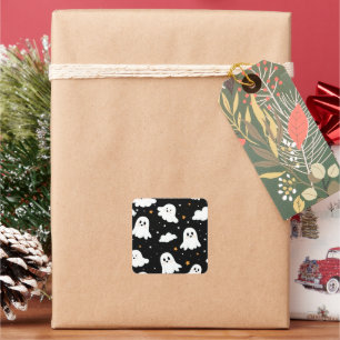 Spooky Niedlich Halloween Ghost Cloudy Star Sky Quadratischer Aufkleber