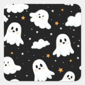 Spooky Niedlich Halloween Ghost Cloudy Star Sky Quadratischer Aufkleber (Vorderseite)