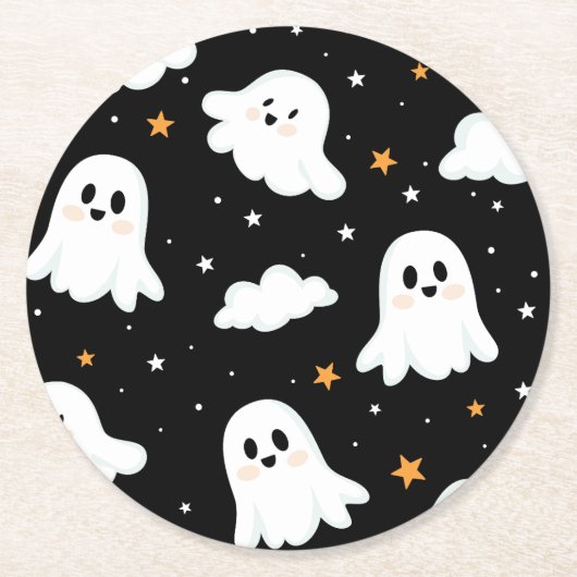 Spooky Niedlich Halloween Ghost Cloudy Star Sky Runder Pappuntersetzer (Vorderseite)