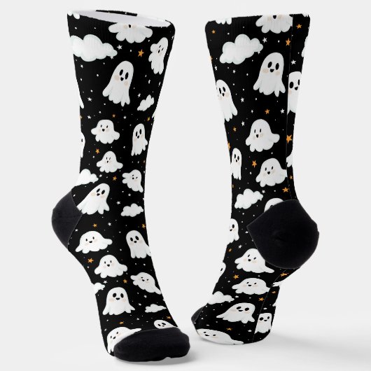 Spooky Niedlich Halloween Ghost Cloudy Star Sky Socken (Gewinkelt)