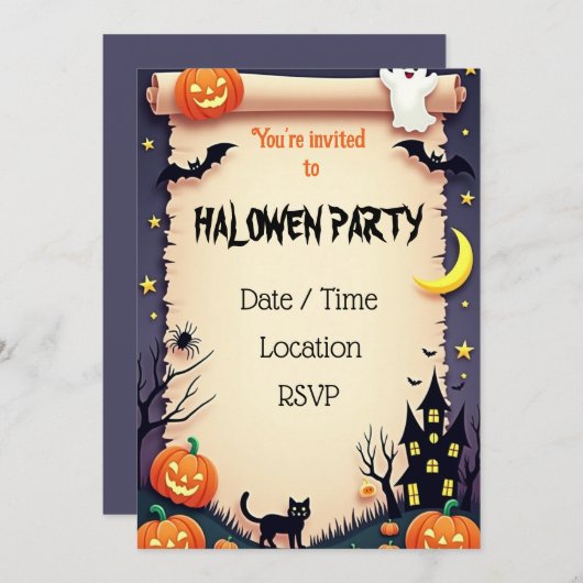 Spooky Niedlich Halloween-Party Einladung (Vorne/Hinten)