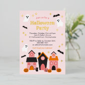 Spooky Niedlich Halloween Spuk Häuser Folieneinladung (Stehend vorne)