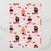 Spooky Niedlich Halloween Spuk Häuser Folieneinladung (Rückseite)