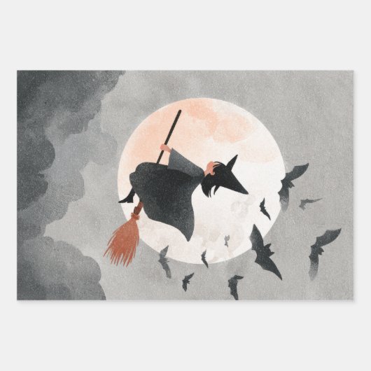 Spooky Niedlich Hexen WasserfarbenHalloween Geschenkpapier Set (Vorderseite)