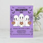 Spooky Niedlich Kawaii Cartoon Ghost Halloween-Par Einladung (Stehend Vorderseite)