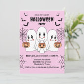 Spooky Niedlich Kawaii Cartoon Ghost Halloween-Par Einladung (Stehend Vorderseite)