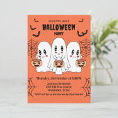 Spooky Niedlich Kawaii Cartoon Ghost Halloween-Par Einladung (Stehend Vorderseite)